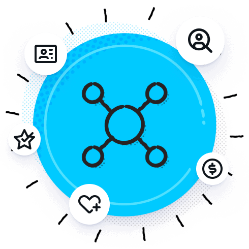 A diagram showing the connections between Rise solutions, on a blue background.