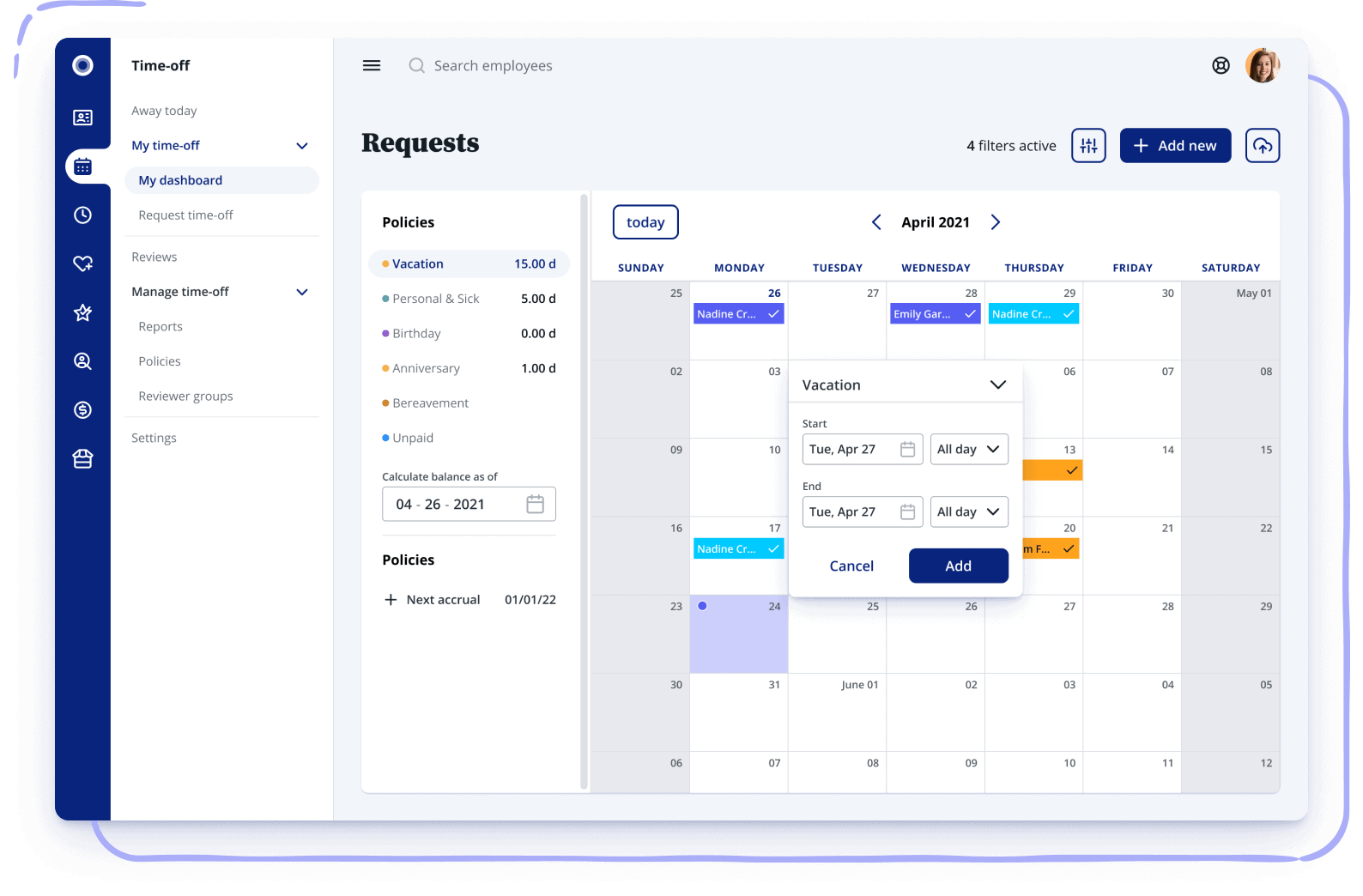 Time Off Tracking Software Employee Vacation Tracker for HR Rise